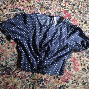 Navy Blue Polka Dot Crop Top